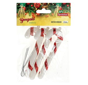 NT - ENFEITE BENGALA C/LISTRAS C/3 PÇS 11X4CM - IZ2070