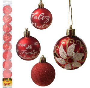 NT - BOLA DE NATAL DECORADA VM 5CM C/9 PÇS - ZC2099