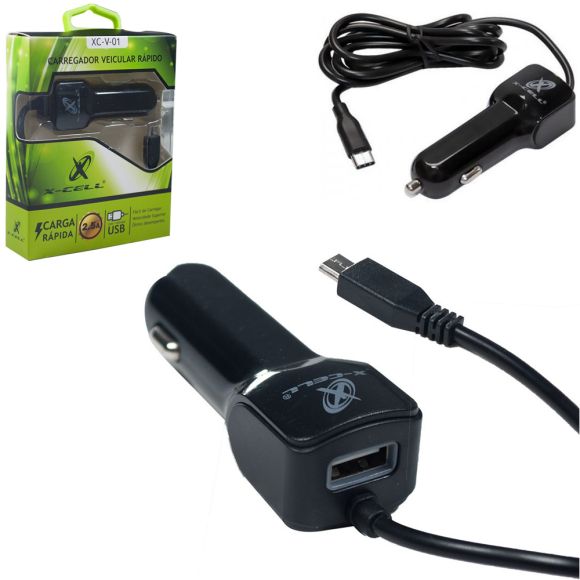 CARREGADOR VEICULAR 2.5A + ENTRADA USB - XC-V-01