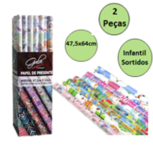 PAPEL DE PRESENTE 47,5X64CM C/2 PÇS INFANTIL - 10123