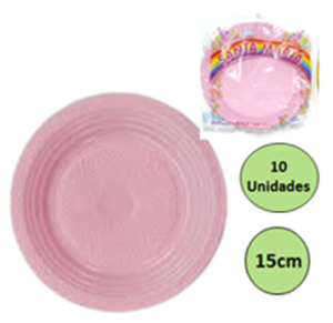 PRATO SOBREMESA ROSA PL 15CM C/10 UNID