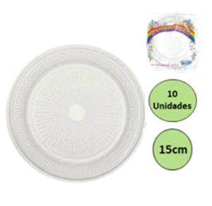 PRATO SOBREMESA BRANCO PL 15CM C/10 UNID