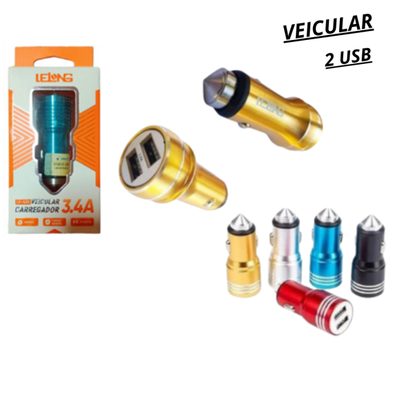 CARREGADOR VEICULAR PLUG 3.4A - LE-525