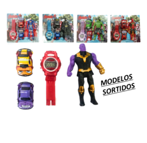 BONECO HERÓIS C/RELOGIO E CARROS - DG-1084